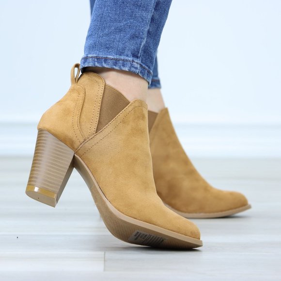 Chelsea Cone Block High Heeled Ankle Boots Brown Synthetic Suede - Picture 4 of 12